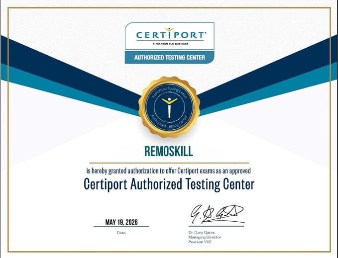 Certiport authorized test center certificate for Remoskill